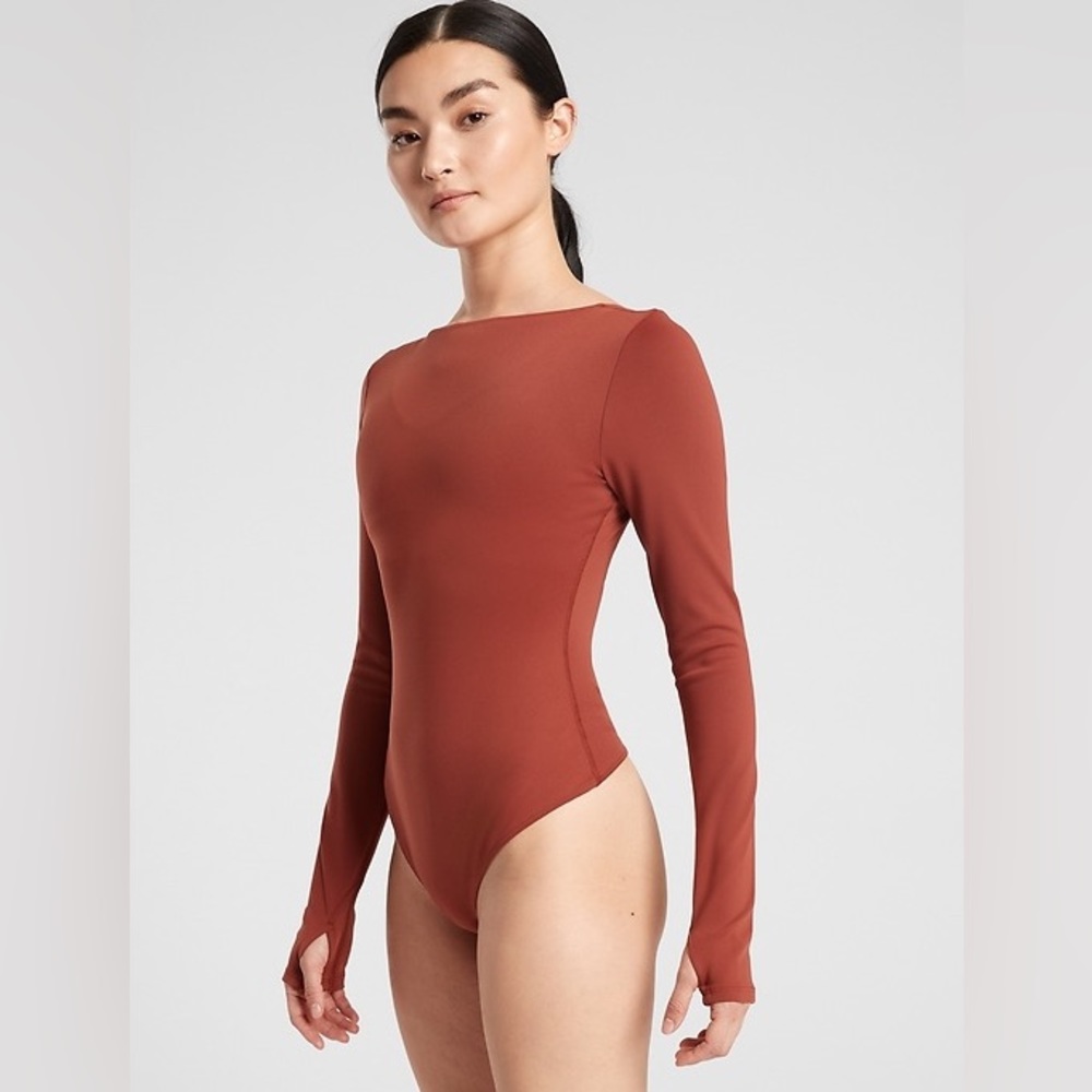 ATHLETA WOMEN’S ALIGN OPEN BACK BODYSUIT RUSSET BROWN SMALL